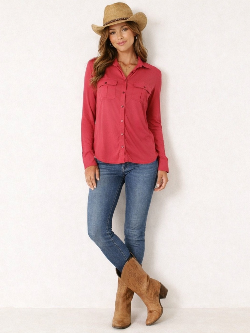 Aeropostale Dark Pink Button Down Blouse Size Medium